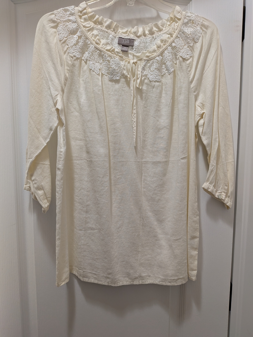 Cream Lace-Trim Peasant Top